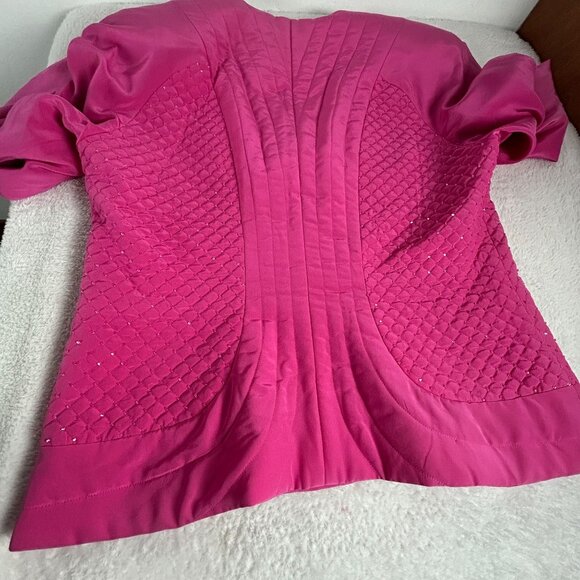 Vintage Gazzelle Ciampi Magali Evening Jacket Pink Quilted Beaded Silk Size 14 - Picture 10 of 10